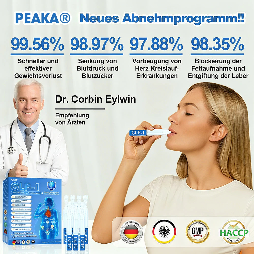 𝐩𝐞𝐚𝐤𝐚® 𝗚𝗟𝗣-𝟭 9-in-1 Gesundheitslösung Oral Liquid👩‍⚕️(Nur eine Dosis pro Tag, sichtbare Veränderungen in 7 Tagen)👍Geeignet für Gewichtsreduktion, kardiovaskuläre Gesundheit, Diabetes, Schlafapnoe, Gelenkprobleme und viele weitere Gesundheitsprobleme🏆🏆
