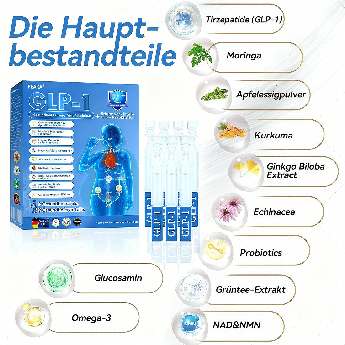 𝐩𝐞𝐚𝐤𝐚® 𝗚𝗟𝗣-𝟭 9-in-1 Gesundheitslösung Oral Liquid👩‍⚕️(Nur eine Dosis pro Tag, sichtbare Veränderungen in 7 Tagen)👍Geeignet für Gewichtsreduktion, kardiovaskuläre Gesundheit, Diabetes, Schlafapnoe, Gelenkprobleme und viele weitere Gesundheitsprobleme🏆🏆